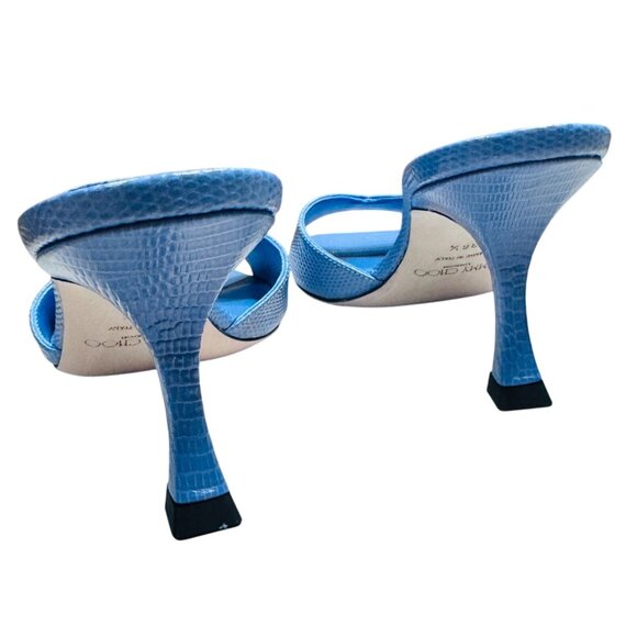 Jimmy Choo Skye 70 Denim Blue Lizard Leather Mules EU 36.5 US 6.5 NIB MSRP $850 - Picture 3 of 8